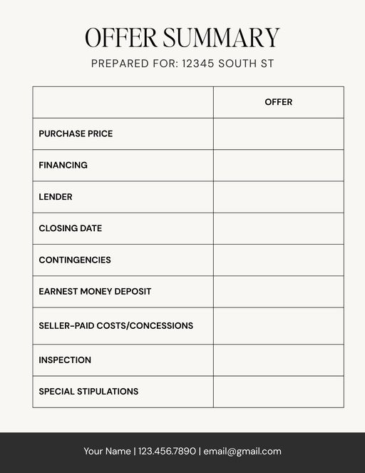 Offer Comparison Sheet - 2