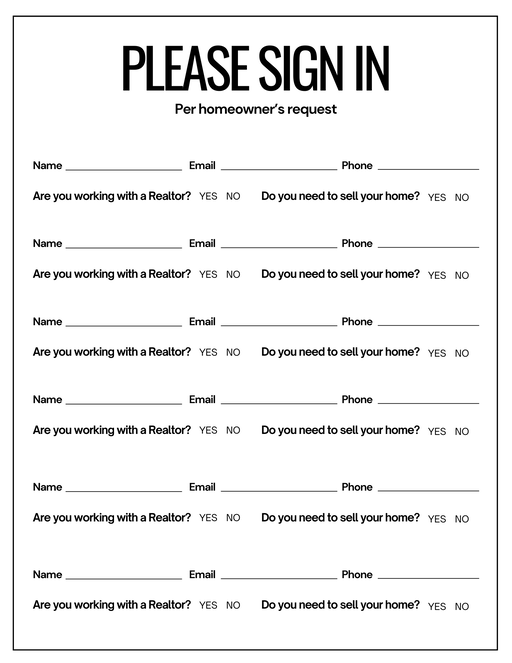 Open House Sign In Sheet - 2