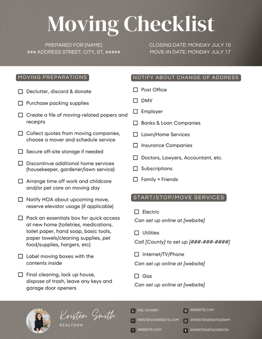 Pre-Closing Checklist & Moving Checklist for Sellers, Start Stop Services Utilities - 2